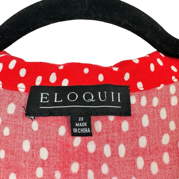 ELOQUII Red Polka Dot Button Down Front Tie Crop Shirt Plus Size 22 Pin-Up Retro - Picture 7 of 11